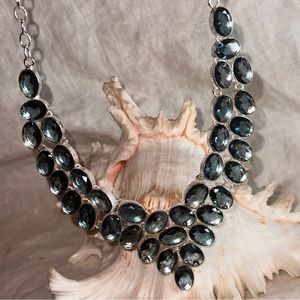 Sparkly Iolite gemstone cluster statement necklace + Gift Earrings